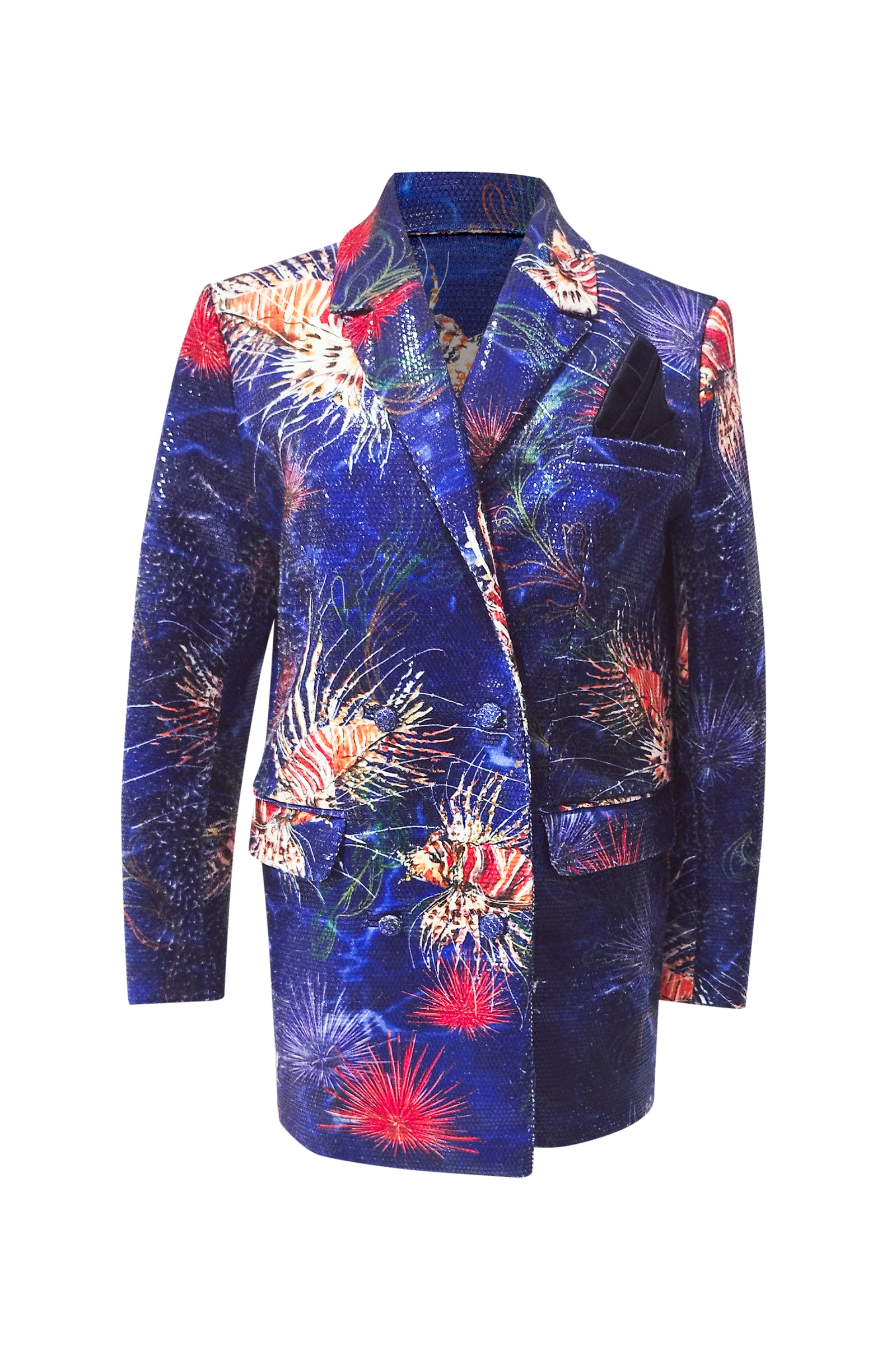SS25- PREORDER  OUR SEQUINS DRAGONFISH PRINT SUIT - Oscar Mendoza