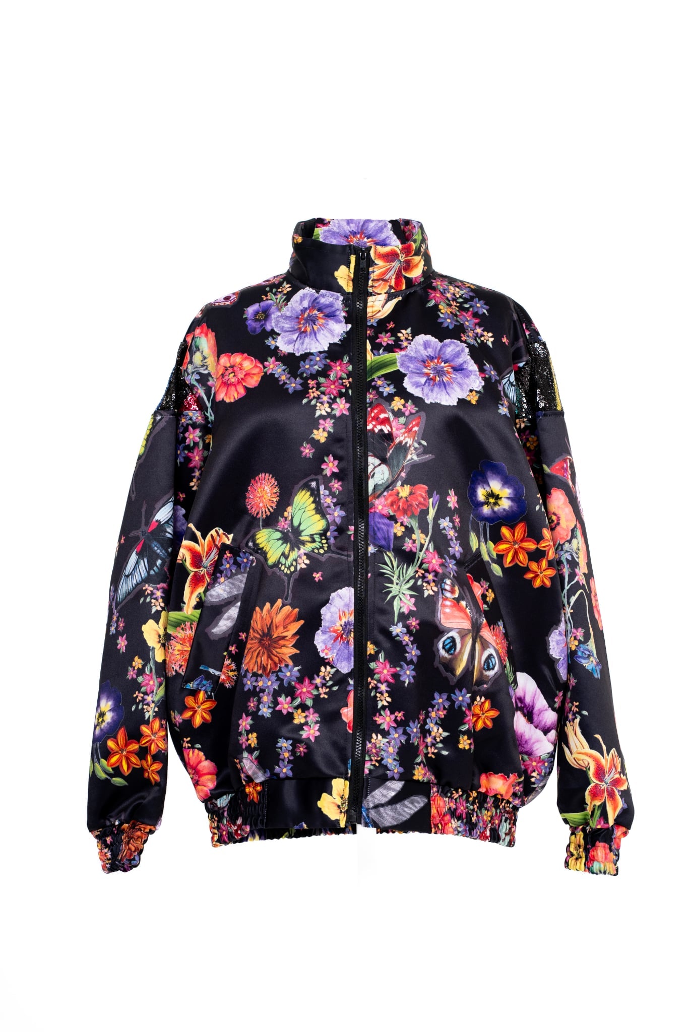 SS25 SPORT JACKET PRINTED FLORAL AND BUTTERFLIES SATIN - Oscar Mendoza