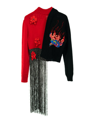 EZOTERIA - PHOENIX HANDCRAFTED SWEATER - Merinos Wool Sweater with Crocheted flowers and embroidery - Oscar Mendoza