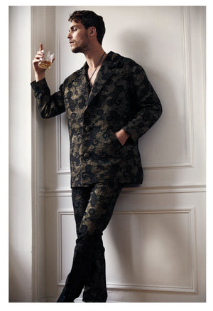 TRIMIY - Golden Jacquard - Embroidered Coat and Pants - Oscar Mendoza