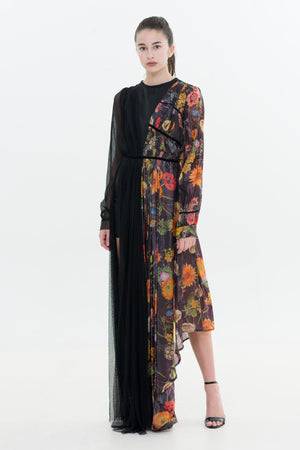 LIZZO - Asymmetric Printed Lammé Silk Dress - Oscar Mendoza