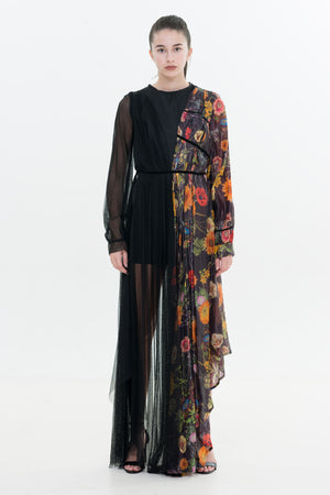LIZZO - Asymmetric Printed Lammé Silk Dress - Oscar Mendoza