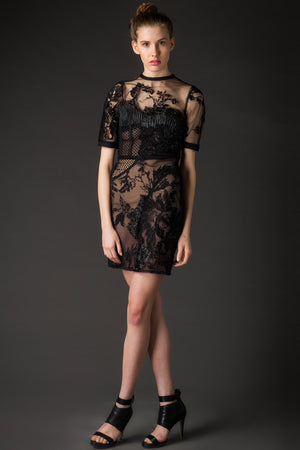 Sandra - Black Embroidered Couture Dress - Oscar Mendoza