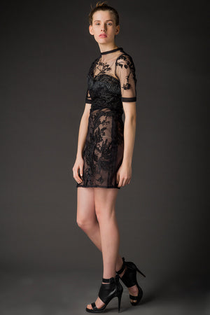 Sandra - Black Embroidered Couture Dress - Oscar Mendoza