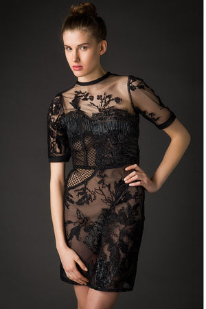 Sandra - Black Embroidered Couture Dress - Oscar Mendoza