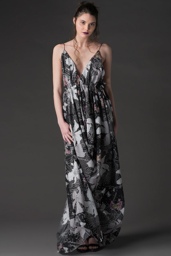 SONNY - Silk Lamé Halter Maxi Dress - Floral Print - Oscar Mendoza