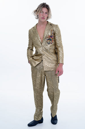 EZOTERIA - Golden Bespoke Suit with Embroidered Scorpio - Oscar Mendoza