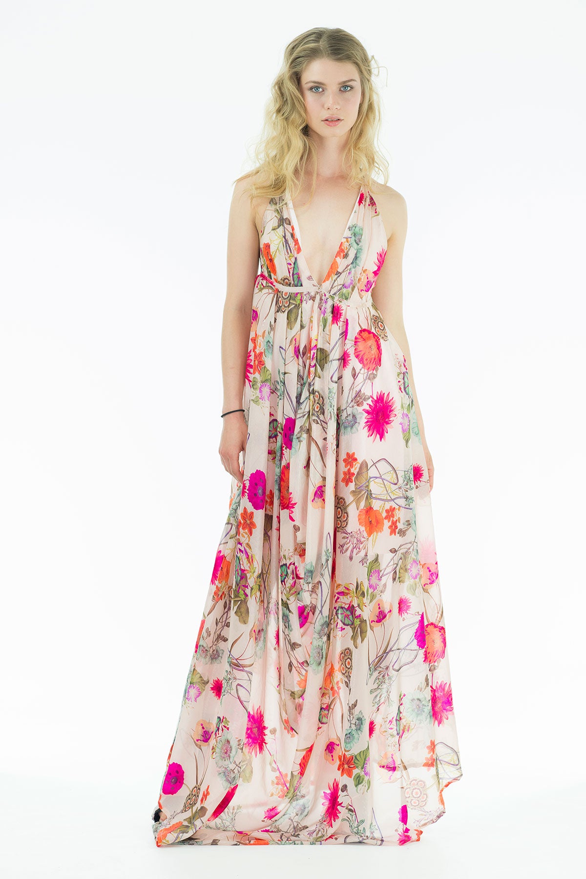 SONNY - Silk Lamé Halter Maxi Dress - Floral Print