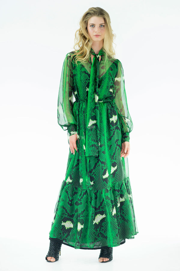 Mila Dress  - Animal Print Silk Maxi Dress - Oscar Mendoza
