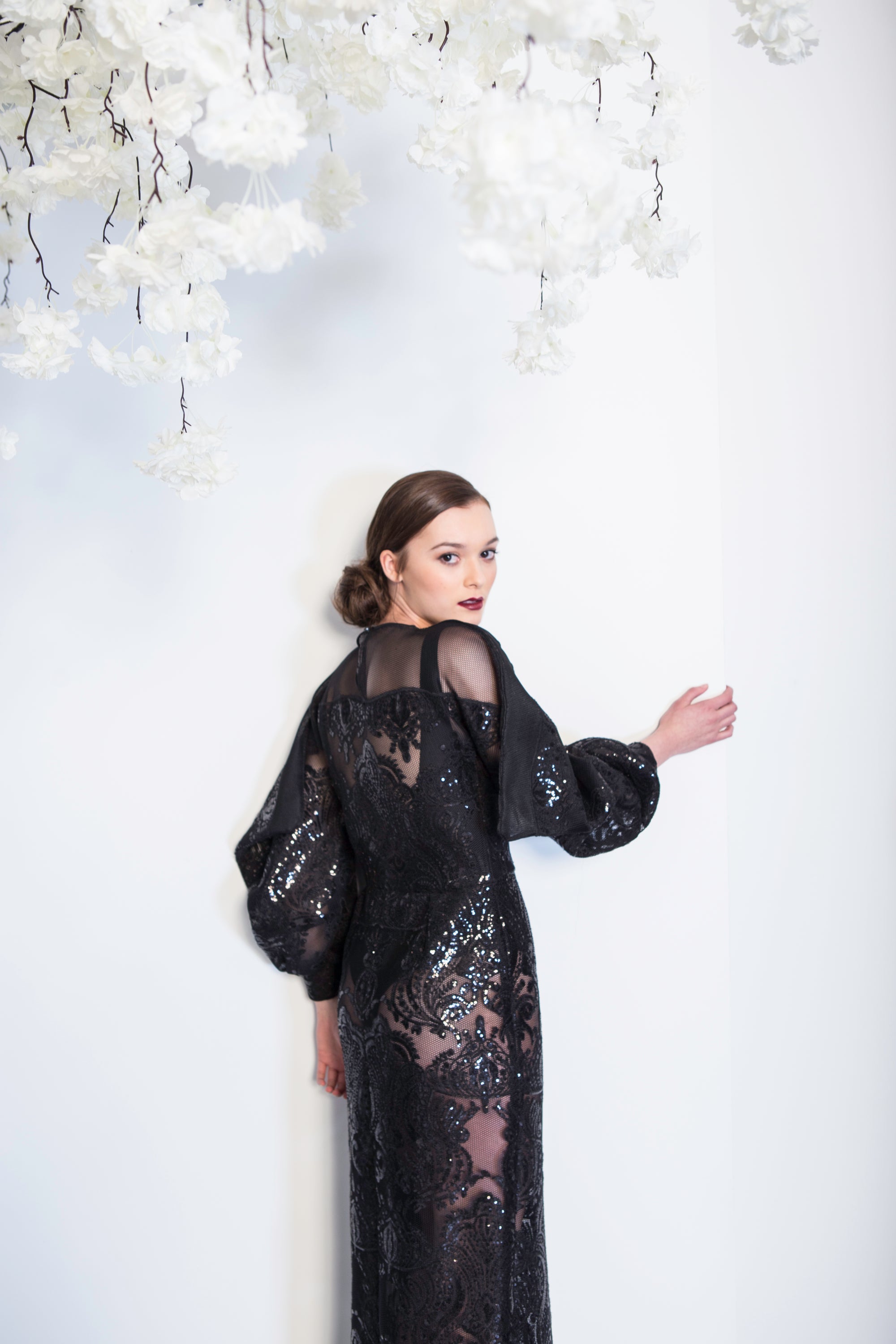Noreen - Sequin Embroidered Black Lace Dress - Oscar Mendoza Noreen - Sequin Embroidered Black Lace Dress - Oscar Mendoza