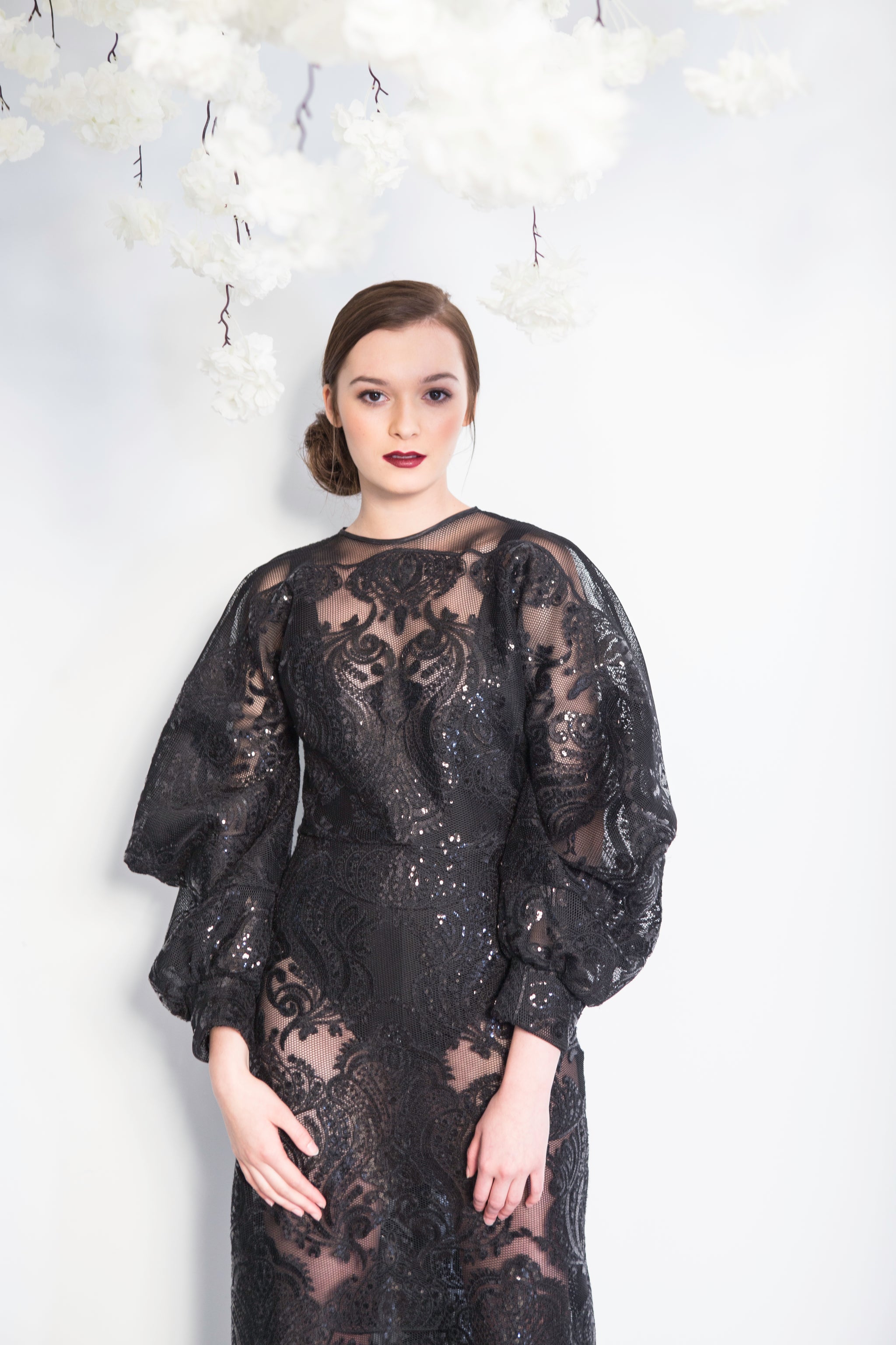Black lace dress bell sleeves store