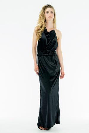 VEVEE - The  Draped Velvet Opened Back Dress - Oscar Mendoza