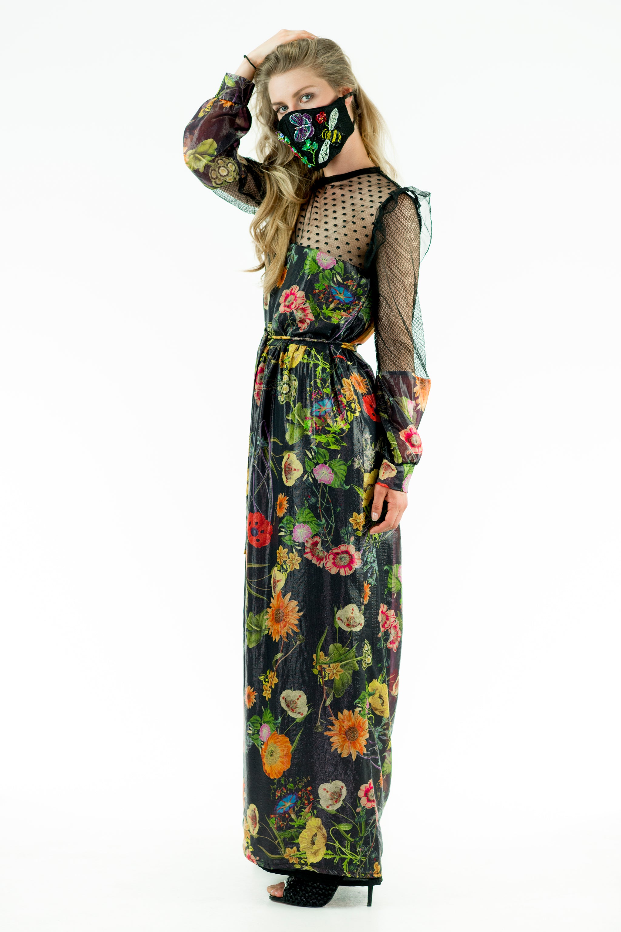 SONNY - Silk Lamé Halter Maxi Dress - Floral Print