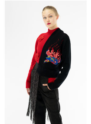 EZOTERIA - PHOENIX HANDCRAFTED SWEATER - Merinos Wool Sweater with Crocheted flowers and embroidery - Oscar Mendoza