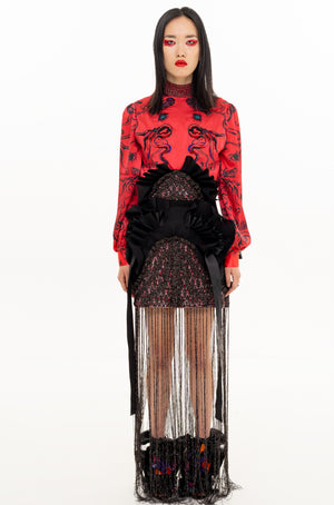 EZOTERIA - Octopod Beaded Embroidery Dress with Knitted Twists and Hem Fringes - Oscar Mendoza