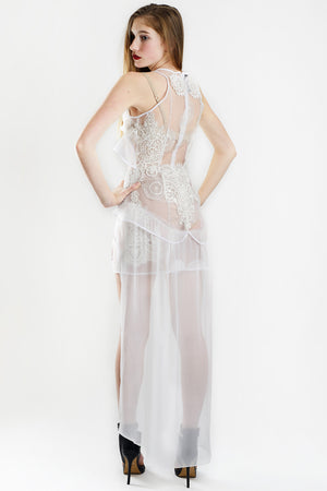 Barroque White - Mesh and Guipure Dress - Oscar Mendoza