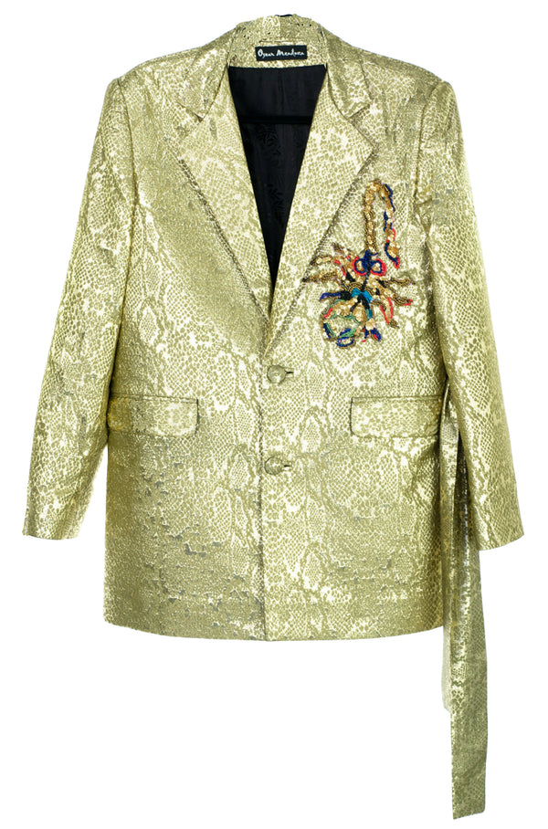 EZOTERIA - Golden Bespoke Suit with Embroidered Scorpio - Oscar Mendoza